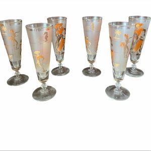 SET OF 6 GLASS SET WITH GOLD TRIM